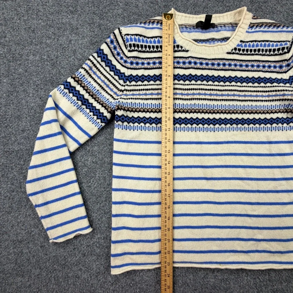 J.Crew Small 100% Wool Fair Isle Striped Crewneck Sweater Cream Blue